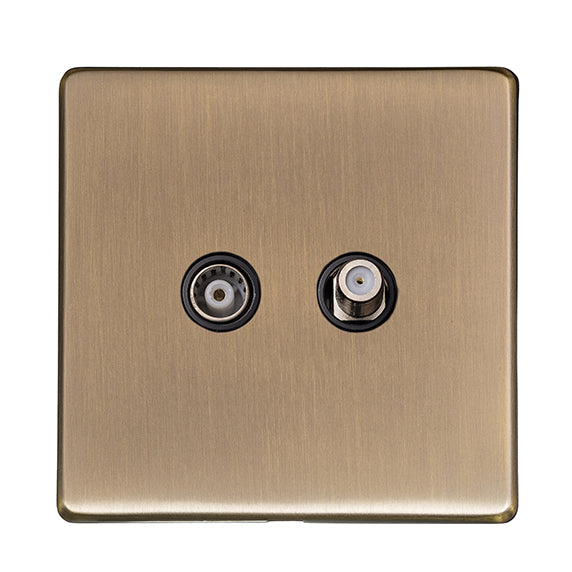 Studio Concealed Fix Plate Light Switch & Socket Range - Flat Screwless Plate With Rounded Edges - Antique Brass