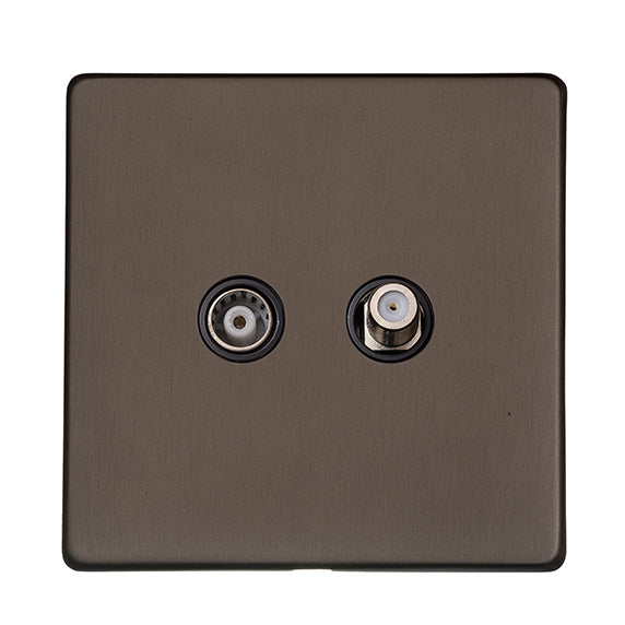 Studio Concealed Fix Plate Light Switch & Socket Range - Flat Screwless Plate With Rounded Edges - Matt Bronze