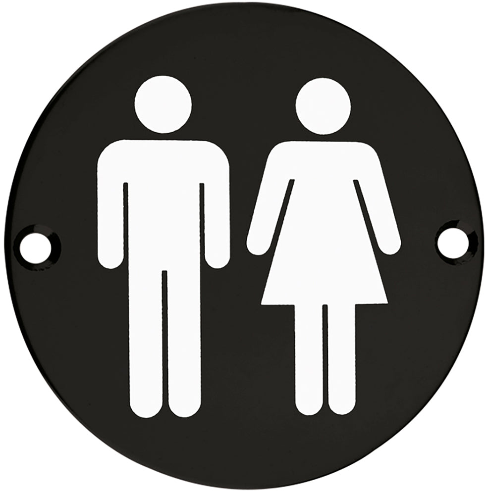 Unisex Symbol - Circular Screw Fix Sign - Matt Black