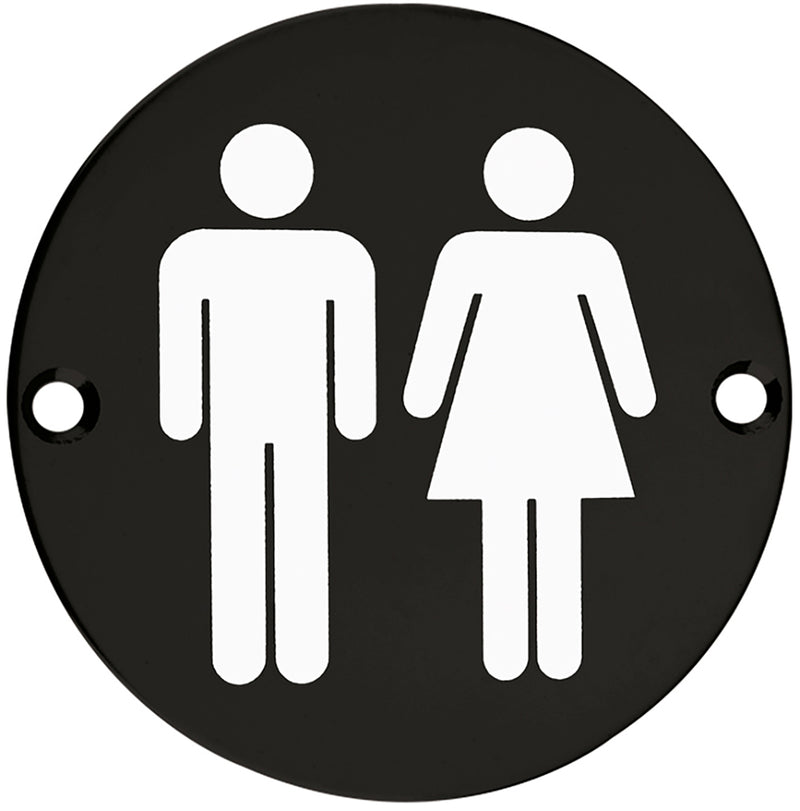 Unisex Symbol - Circular Screw Fix Sign - Matt Black