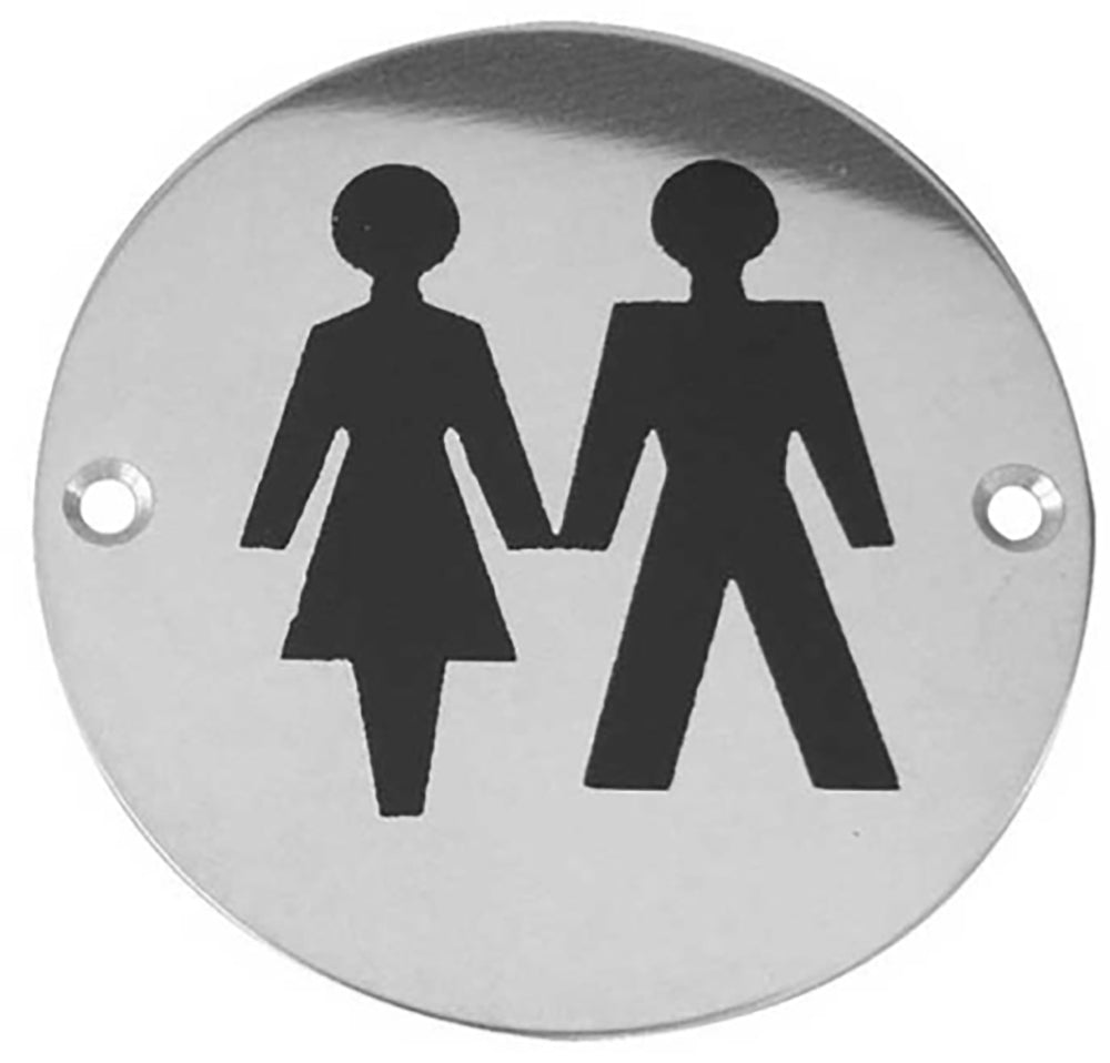 Unisex Symbol - Circular Screw Fix Sign - Satin Stainless Steel