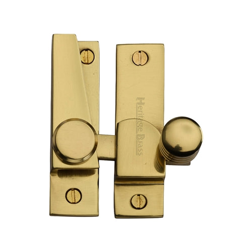 Straight Arm Looking Sliding Sash Window Fastener With Round Knob - Polished Brass (Lacquered)