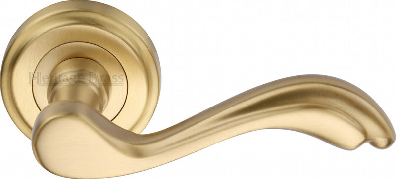 Lisboa - Round Rose Lever Handles Only - Satin Brass