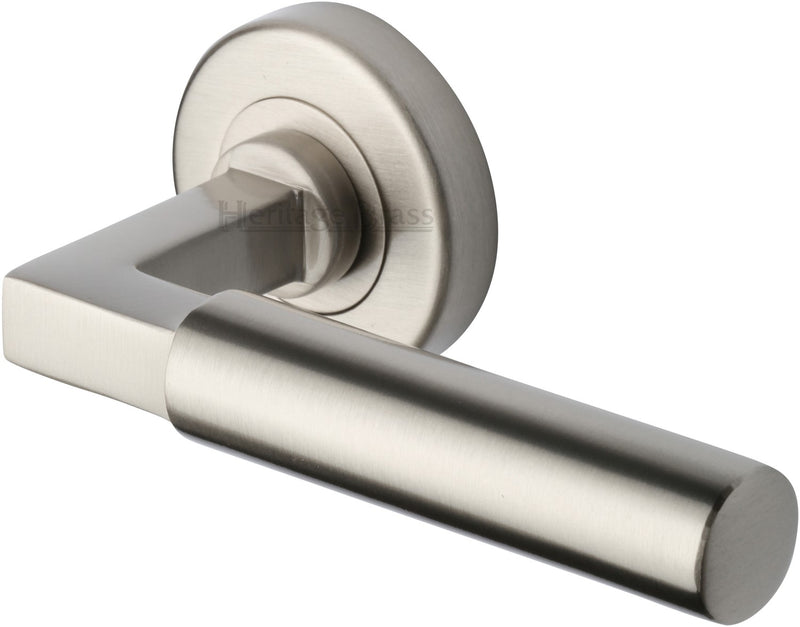 Bauhaus - Round Rose Lever Handles Only - Satin Nickel