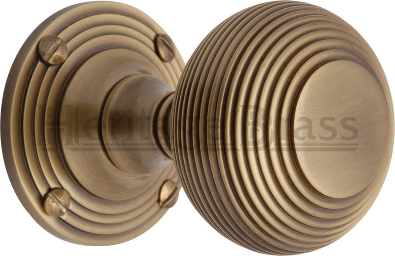 Reeded Mortice Knobs - Antique Brass