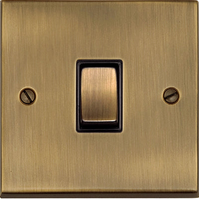 Victorian Elite Light Switch & Socket Range - Raised Plate R05 Design - Square Edges - Antique Brass