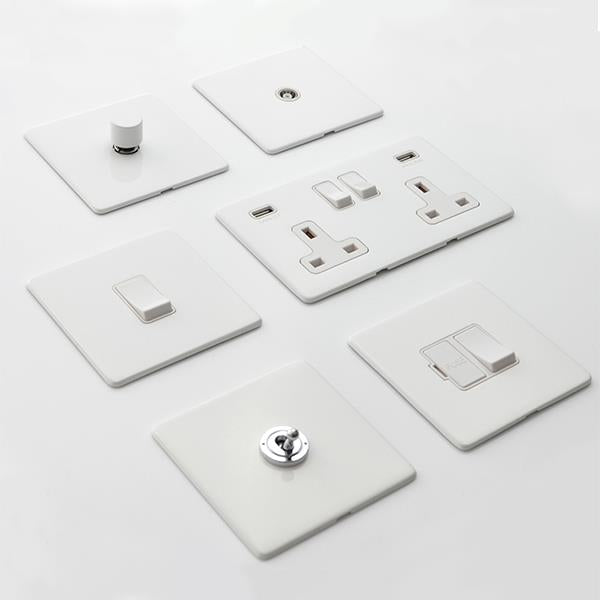 Vintage Concealed Fix Plate Light Switch & Socket Range - Flat Screwless Plate With Rounded Edges - Gloss White