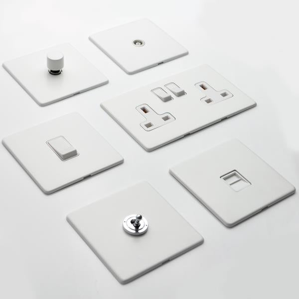 Vintage Concealed Fix Plate Light Switch & Socket Range - Flat Screwless Plate With Rounded Edges - Matt White