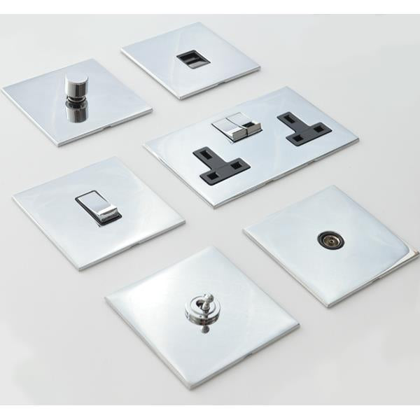 Winchester Concealed Fix Plate Light Switch & Socket Range - Flat Screwless Plate With Rounded Edges - Polished Chrome