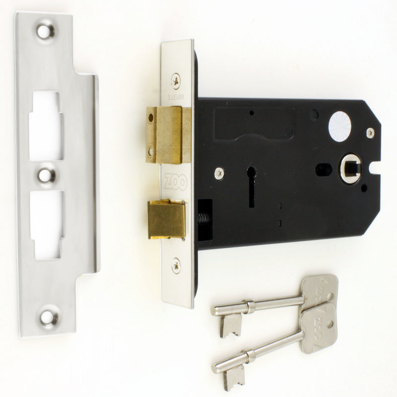 3 Lever Horizontal Mortice Sash Lock - 127mm or 152mm Deep Case - Polished Stainless Steel