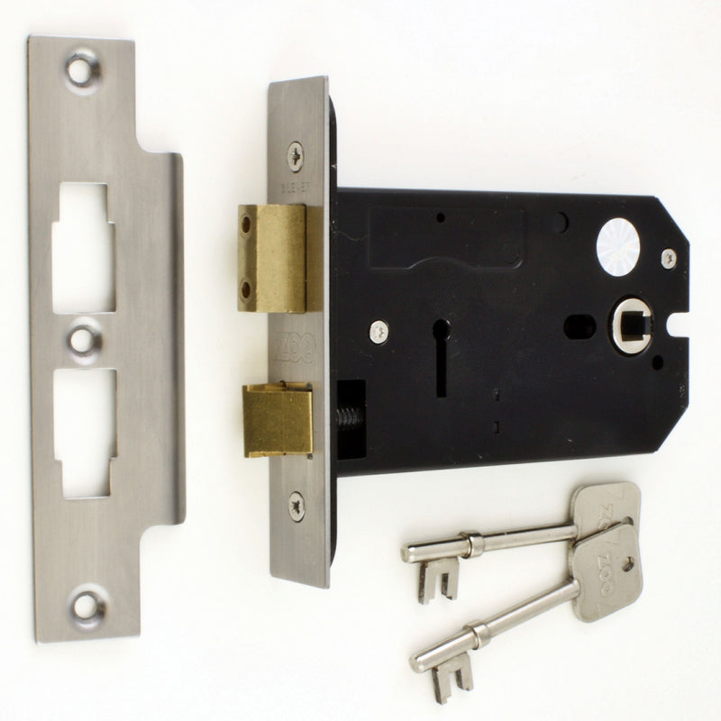 3 Lever Horizontal Mortice Sash Lock - 127mm or 152mm Deep Case - Satin Stainless Steel