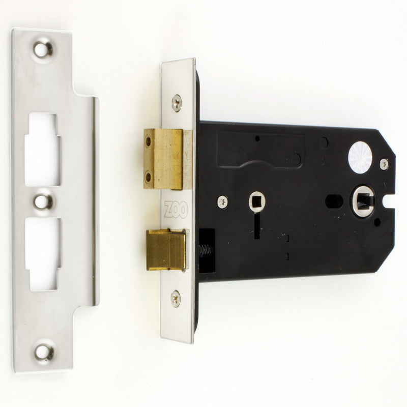 Horizontal Mortice Bathroom Lock - 127mm or 152mm Deep Case - Polished Stainless Steel (Shiny Finish)