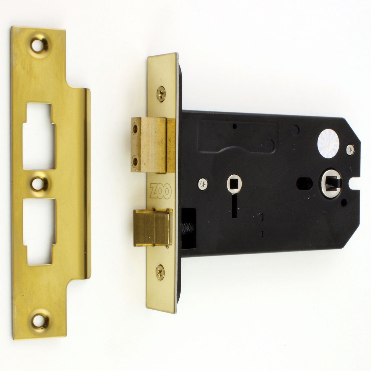Horizontal Mortice Bathroom Lock - For Use With Door Knobs - 127mm or 152mm Deep Case - PVD Brass
