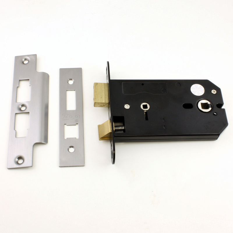 Horizontal Mortice Bathroom Lock - For Use With Door Knobs - 127mm or 152mm Deep Case - Satin Stainless Steel (Brushed Finish) - G Johns & Sons Ltd - Architectural Ironmongery
