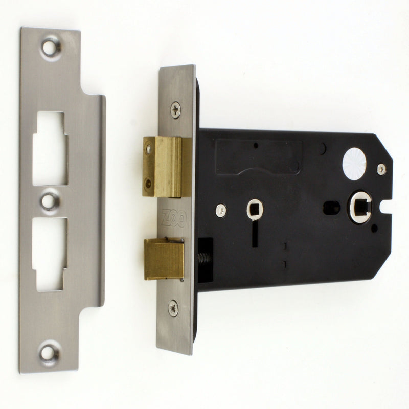Horizontal Mortice Bathroom Lock - 127mm or 152mm Deep Case - Satin Stainless Steel (Brushed Finish)
