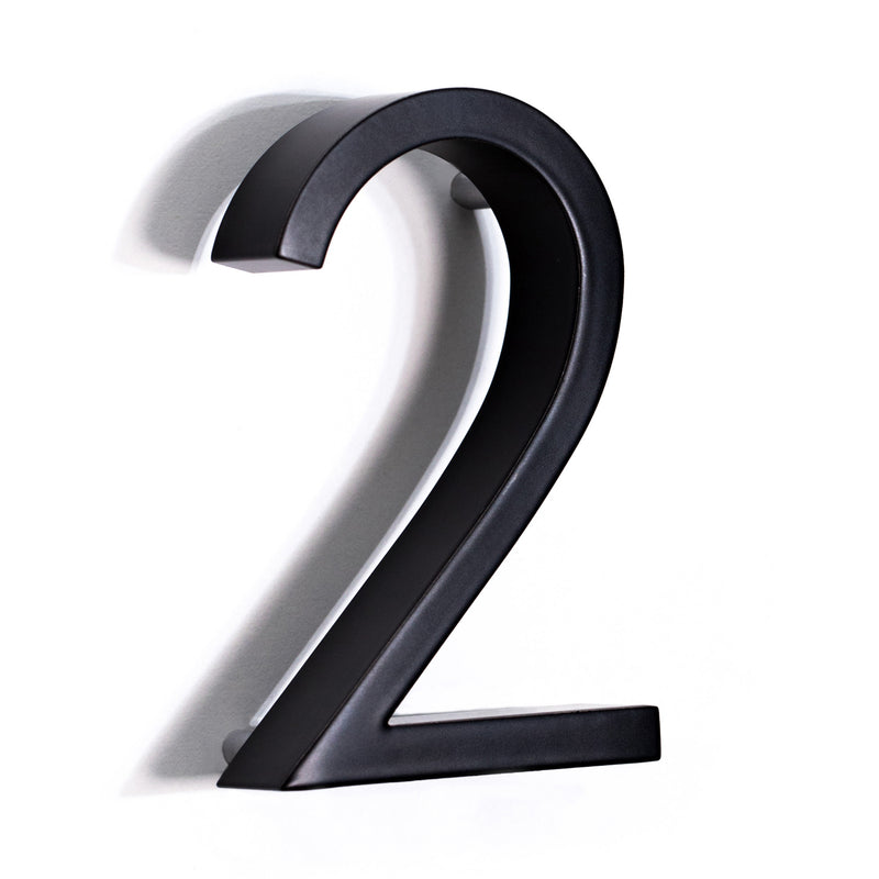 Bold Design Modern Style House / Flat Number - 100mm Height - Pin Fix - Matt Black - Number 2