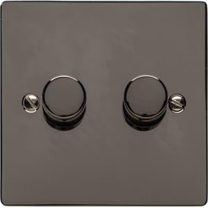 2 Gang Dimmer Switch - Elite Flat Plate Design - Flat Plate With Rounded Corners - Black Nickel