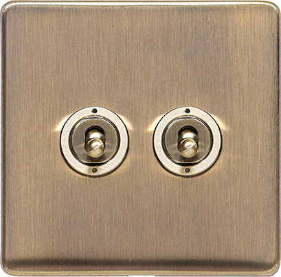 Studio Concealed Fix Plate Light Switch & Socket Range - Flat Screwless Plate With Rounded Edges - Antique Brass