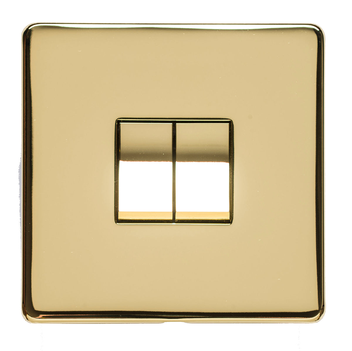 2 Gang Light Switch - Studio Concealed Fix Range - Flat Screwless Plate With Rounded Edges - Polished Brass