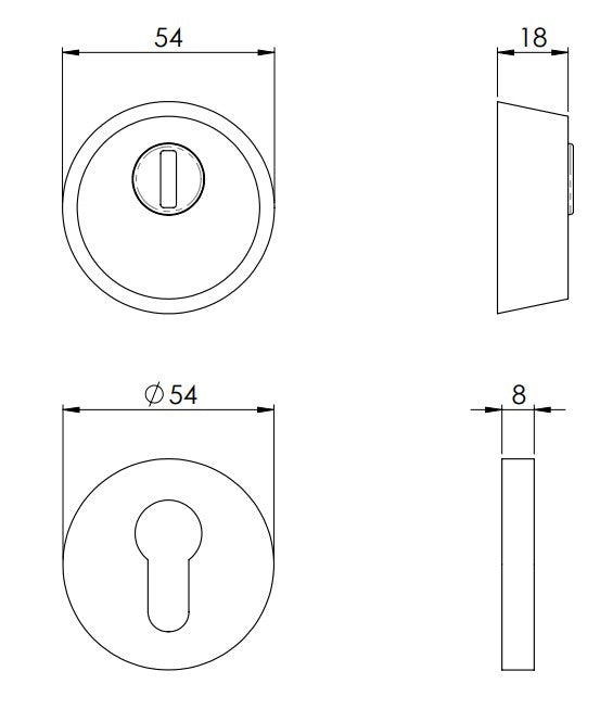 2 Star Euro Profile Security Escutcheon Set - For External & Security Doors - Diagram