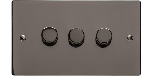 3 Gang Dimmer Switch - Elite Flat Plate Design - Flat Plate With Rounded Corners - Black Nickel
