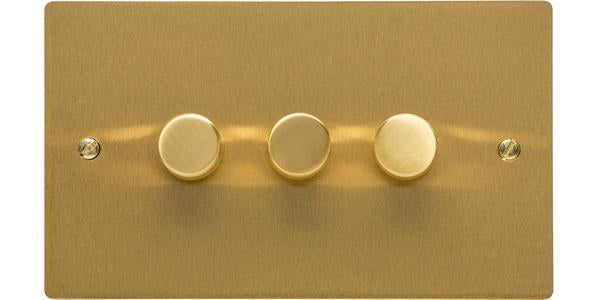 3 Gang Dimmer Switch - Flat Plate With Rounded Corners - Satin Brass