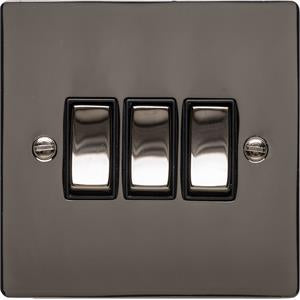 3 Gang Light Switch - Elite Flat Plate Design - Flat Plate With Rounded Corners - Black Nickel