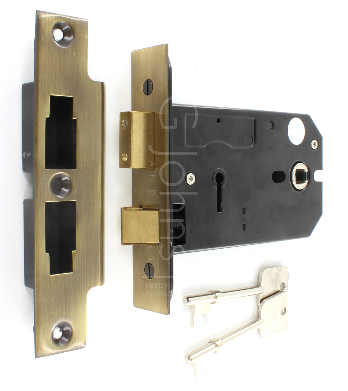 3 Lever Horizontal Mortice Sash Lock - 127mm or 152mm Deep Case - Florentine Bronze (Antique Brass Finish)
