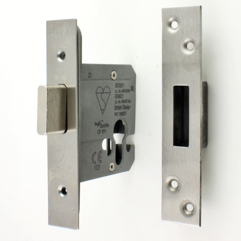 Eurospec - Euro Profile Cylinder Deadlock - Key / Key Operated BS 3621 Rated - Satin Stainless Steel - G Johns & Sons Ltd - Architectural Ironmongery