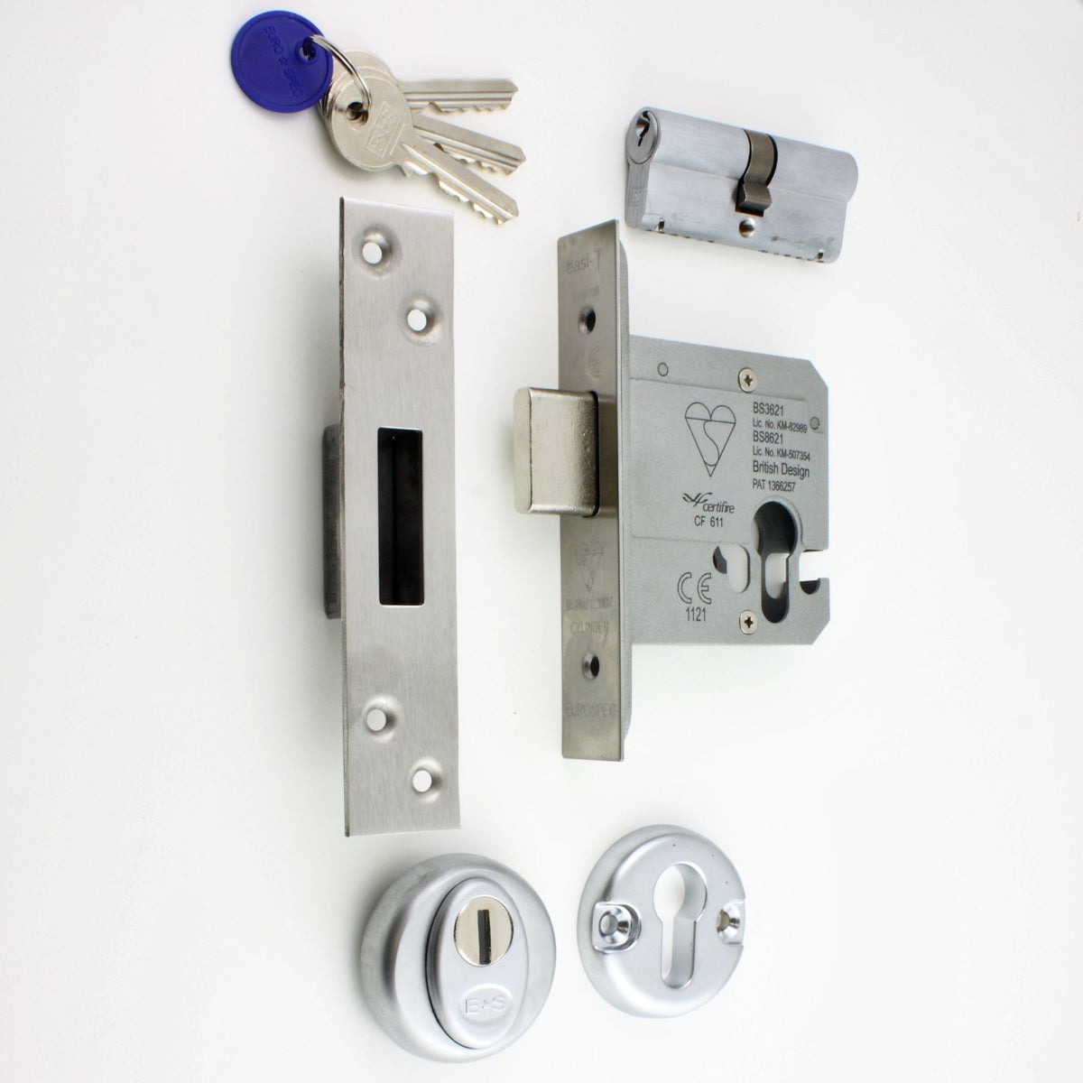 Eurospec - Euro Profile Cylinder Deadlock - Key / Key Operated BS 3621 Rated - Satin Stainless Steel - G Johns & Sons Ltd - Architectural Ironmongery