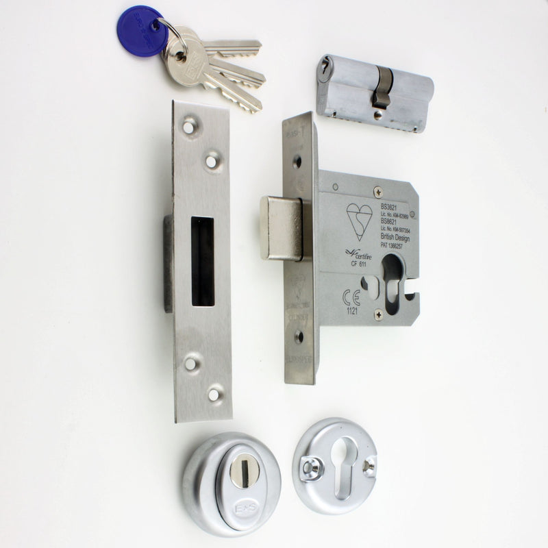 Eurospec - Euro Profile Cylinder Deadlock - Key / Key Operated BS 3621 Rated - Satin Stainless Steel - G Johns & Sons Ltd - Architectural Ironmongery