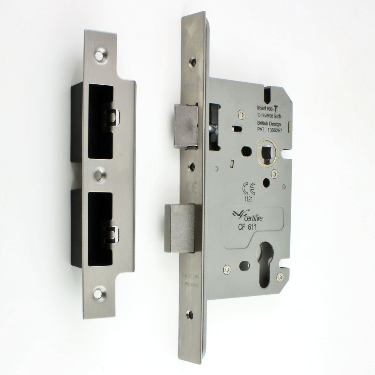 DIN Style Euro Profile Sash Lock - 60mm Backset - 72mm Centres - Satin Stainless Steel