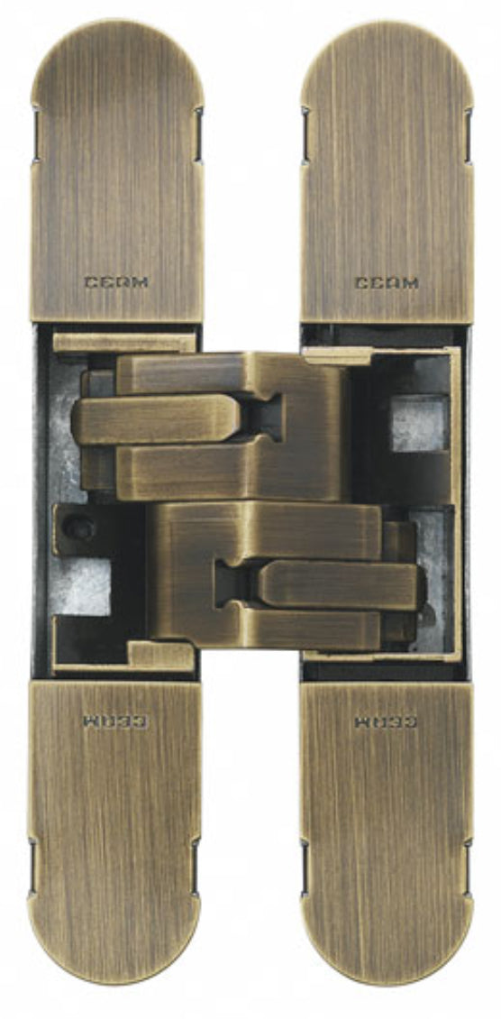 Concealed Adjustable Hinge For Invisible Doors - 134mm x 24mm - Antique Brass