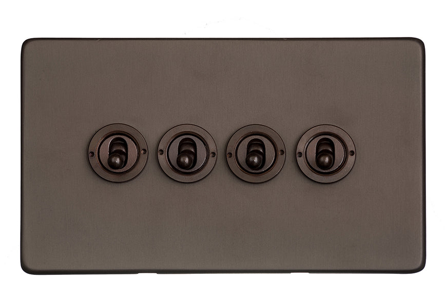 Studio Concealed Fix Plate Light Switch & Socket Range - Flat Screwless Plate With Rounded Edges - Matt Bronze