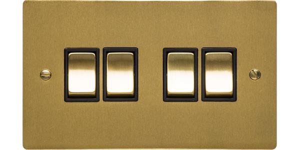 4 Gang Light Switch - Flat Plate With Rounded Corners - Satin Brass