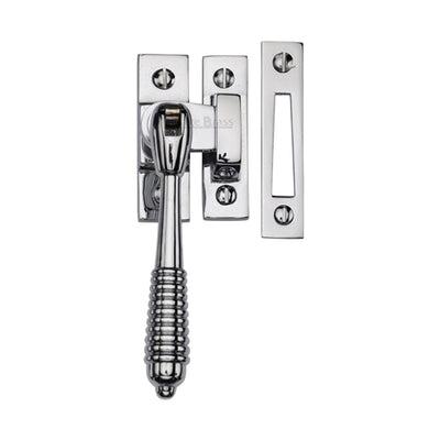 Reeded Design Mortice & Hook Plate Casement Fastener - Suitable For Weather Stripped Windows - Overall Height 130mm - Polished Chrome