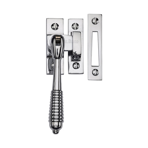 Reeded Design Mortice & Hook Plate Casement Fastener - Suitable For Weather Stripped Windows - Overall Height 130mm - Polished Chrome