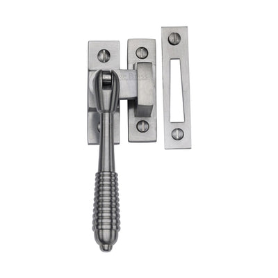 Reeded Design Mortice & Hook Plate Casement Fastener - Suitable For Weather Stripped Windows - Overall Height 130mm - Satin Chrome