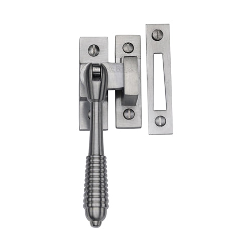 Reeded Design Mortice & Hook Plate Casement Fastener - Suitable For Weather Stripped Windows - Overall Height 130mm - Satin Chrome
