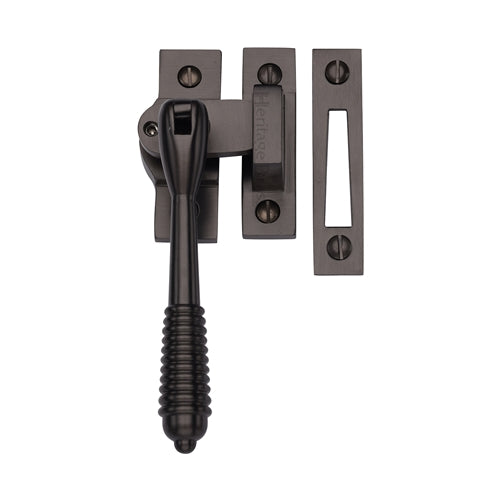 Reeded Design Mortice & Hook Plate Casement Fastener - Locking - Suitable For Weather Stripped Windows - Overall Height 130mm - Matt Bronze (Lacquered)