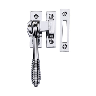 Reeded Design Mortice & Hook Plate Casement Fastener - Locking - Suitable For Weather Stripped Windows - Overall Height 130mm - Polished Chrome
