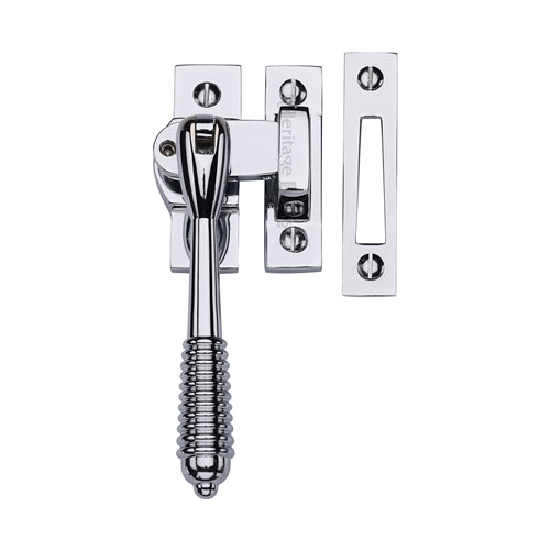 Reeded Design Mortice & Hook Plate Casement Fastener - Locking - Suitable For Weather Stripped Windows - Overall Height 130mm - Polished Chrome