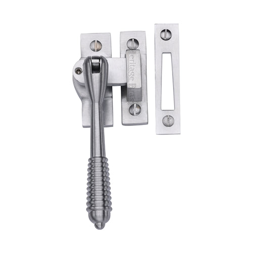 Reeded Design Mortice & Hook Plate Casement Fastener - Locking - Suitable For Weather Stripped Windows - Overall Height 130mm - Satin Chrome