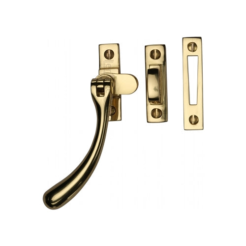 Bulb End Pear Drop Design Mortice & Hook Plate Casement Fastener - Overall Height 128mm - Polished Brass Unlacquered