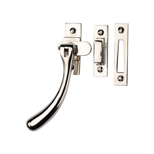 Bulb End Pear Drop Design Mortice & Hook Plate Casement Fastener - Locking - Overall Height 128mm - Polished Nickel