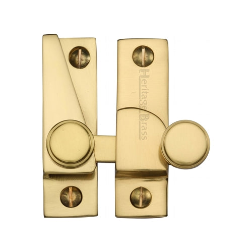 Straight Arm Sliding Sash Window Fastener With Button Knob - 69mm x 20mm - Polished Brass Unlacquered