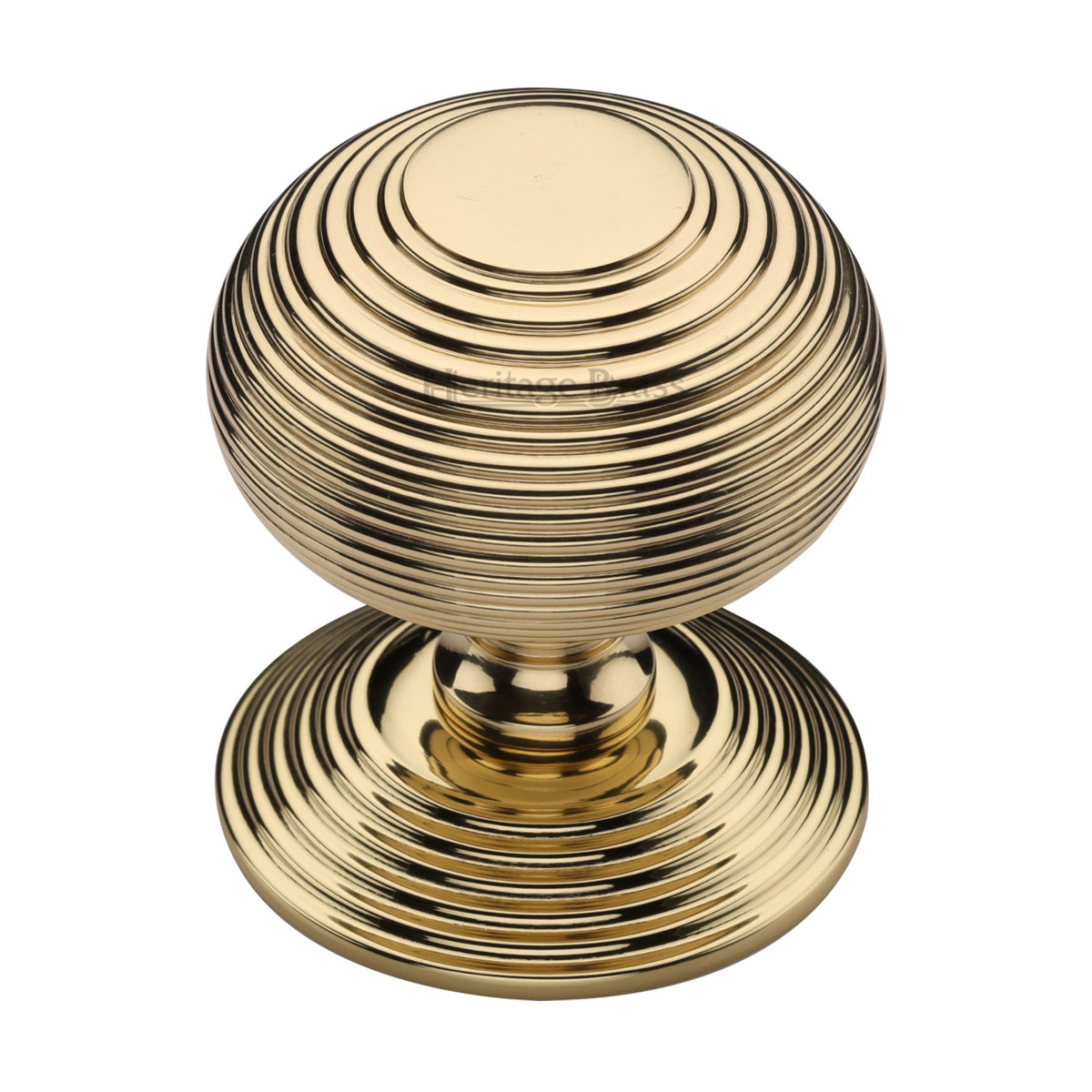 50843.1 - Reeded Centre Front Door Knob - 76mm Diameter - Polished Brass (Lacquered) - Each
