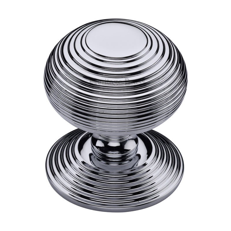 50844.1 - Reeded Centre Front Door Knob - 76mm Diameter - Polished Chrome - Each