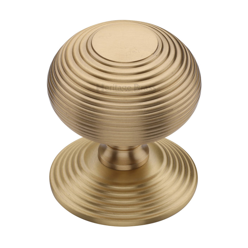 50845.1 - Reeded Centre Front Door Knob - 76mm Diameter - Satin Brass (Lacquered) - Each