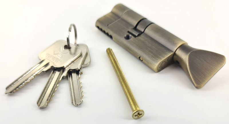 5 Pin Euro Profile Cylinder - Key / Turn - Supplied With 3 Keys - Antique Brass (Lacquered)